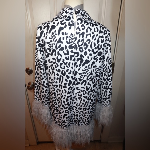 SHEIN Lune Leopard Print Contrast Fuzzy Trim Dress SIZE MEDIUM - Picture 3 of 3